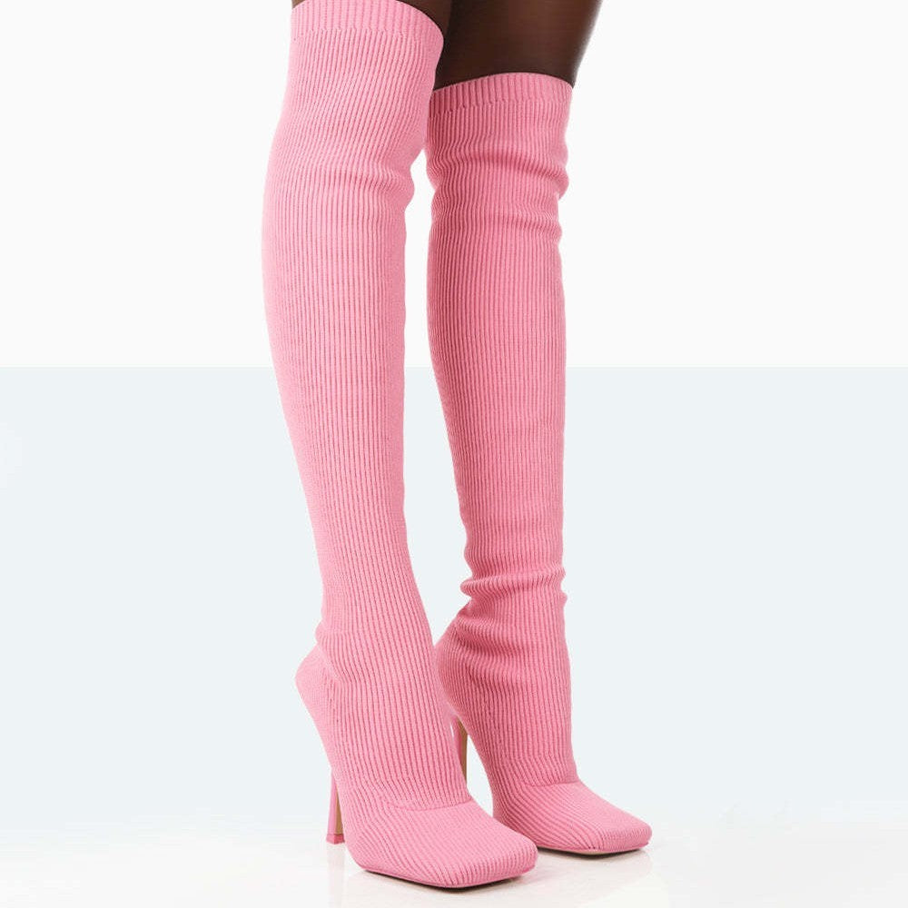 Europe And The United States Foreign Trade Large Size High With Fine Heel Stretch Boots Female Hanzuva