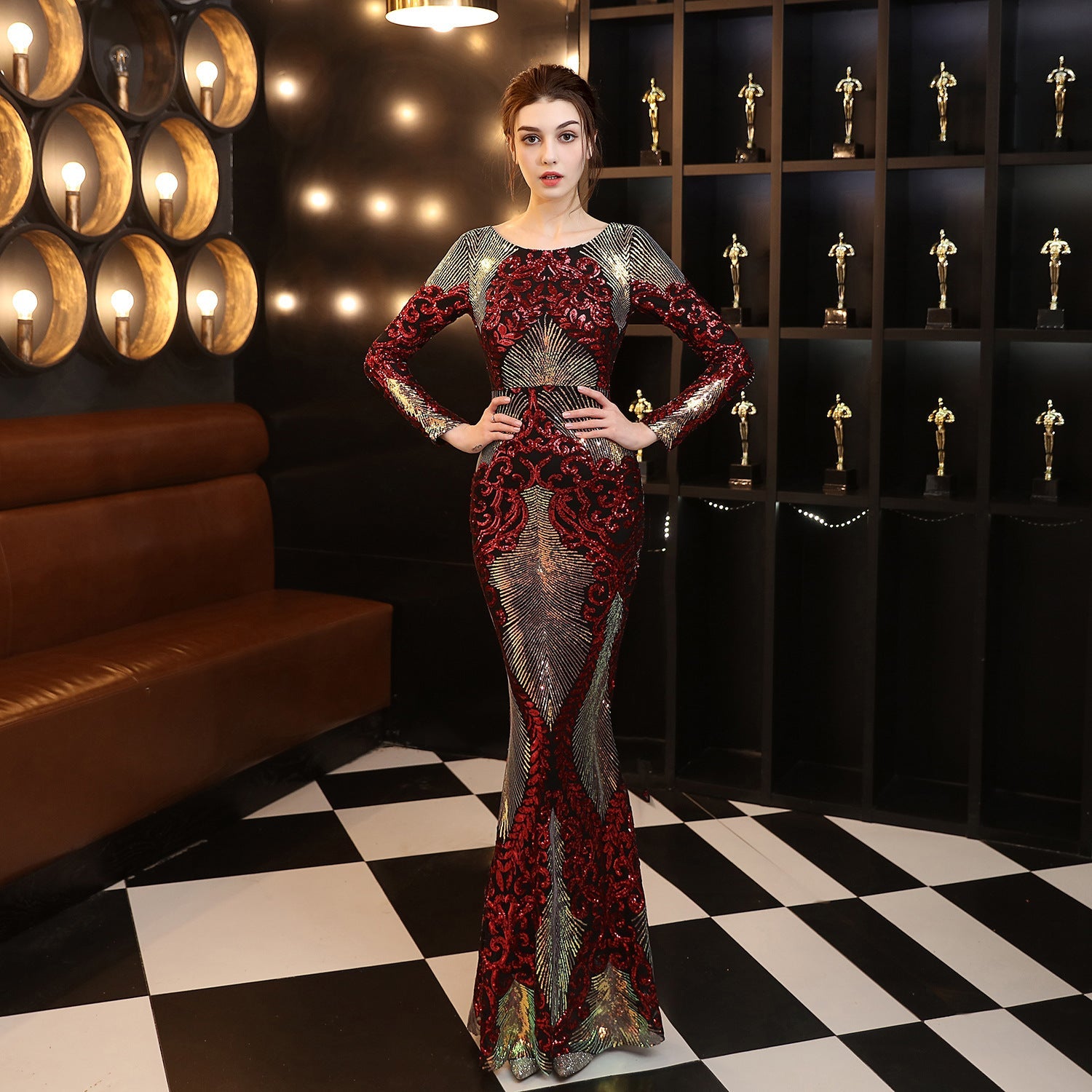 Fashion Stitching Mopping Long Sequin Dress Hanzuva