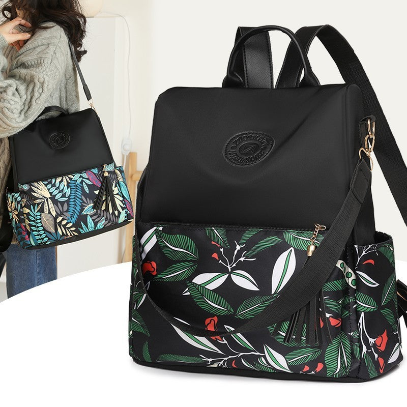 Trendy Printed Oxford Cloth Backpack Female 2024 New Cow Anti-theft Large Capacity Leisure