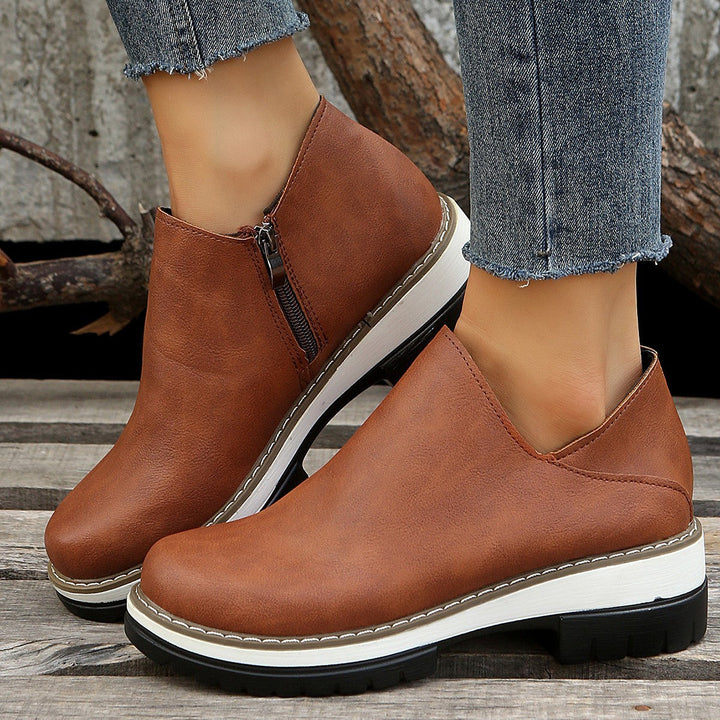 Women Ankle Boots Round Toe Low Heel Zipper Shoes Hanzuva