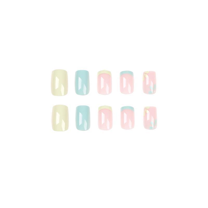 Simple Yellow And Blue Combo Small Flower Manicure Wear Nail