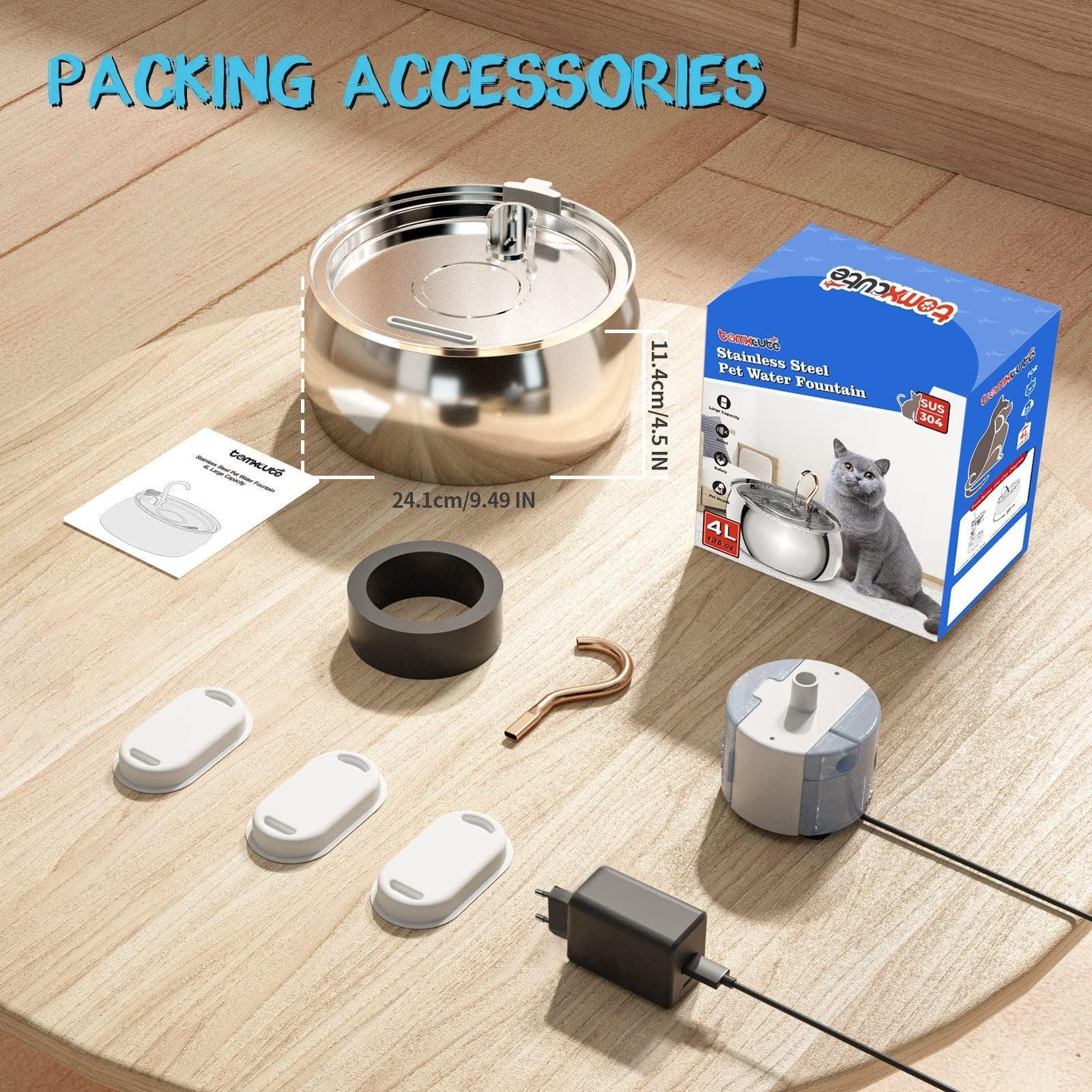 4L Copper Tube Gooseneck Stainless Steel Cat Dog Water Dispenser