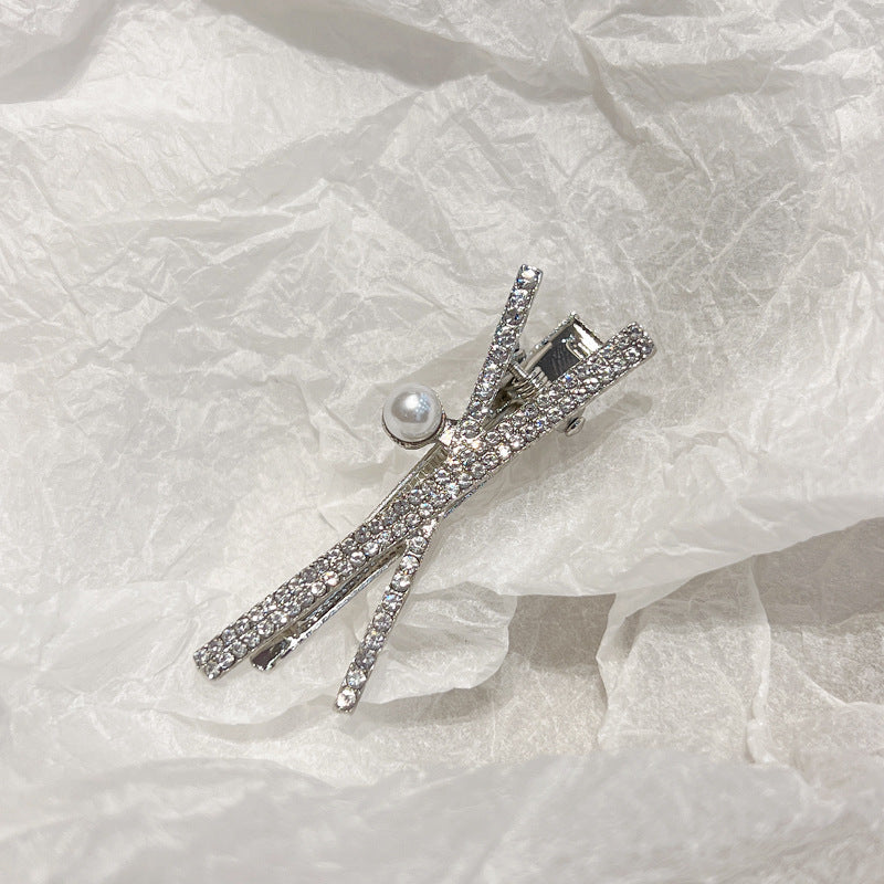 Fashion Silver Cross X-shaped Rhinestone Barrettes Women