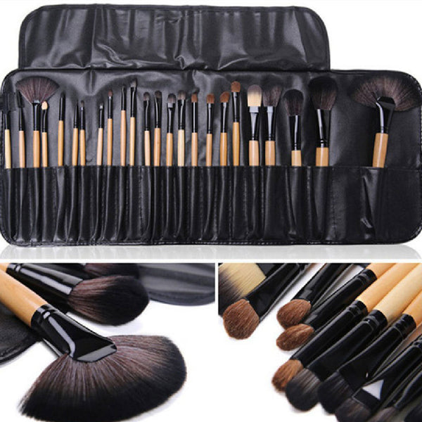 24 PCs Makeup Brush With Horse Hair Black Wood Color Makeup Full Set Hanzuva