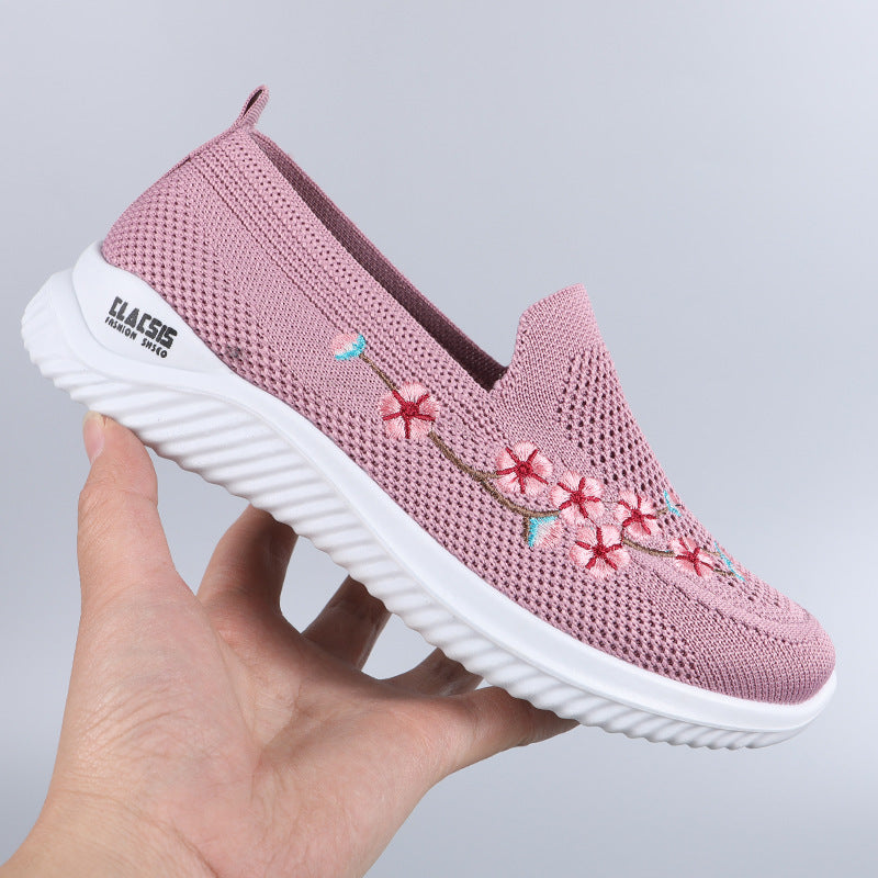 Flower Embroidery Flats Summer Walking Shoes Women's Mesh Breathable Casual Shoes Hanzuva