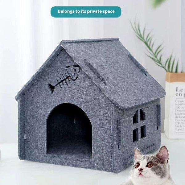 Felt Cat Bed Four Seasons Universal Removable And Washable Small House Semi-closed Warm Pet Bed Hanzuva