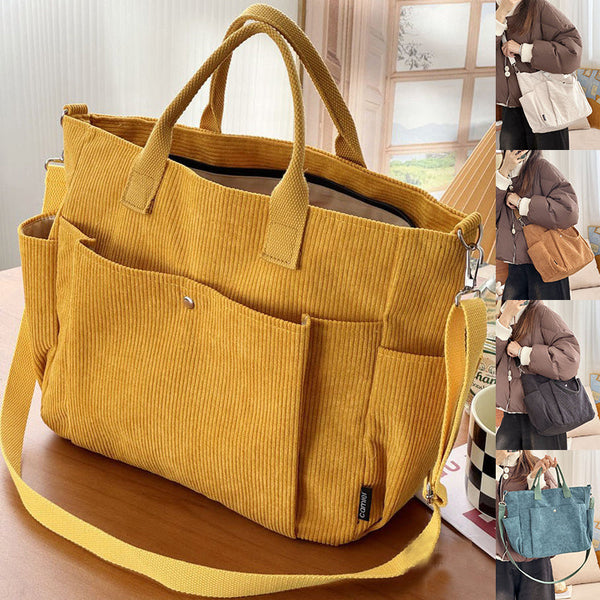 Thick Corduroy Shoulder Bags Simple All-match Commute Totes Student Leisure Artistic Portable Messenger Bag Hanzuva
