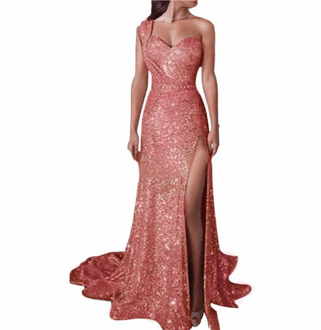 Women's Clothing One-shoulder Sleeveless Bronzing Split Dress Hanzuva
