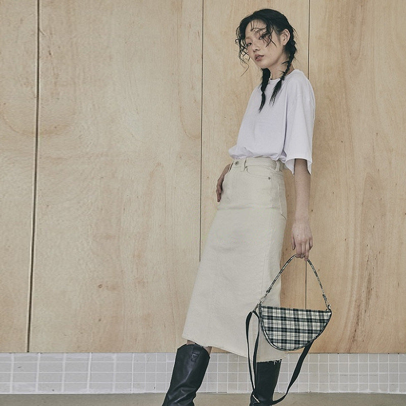 Striped plaid irregular saddle bag shoulder bag Hanzuva