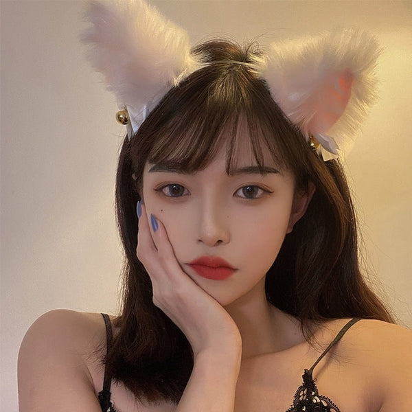 Plush Bell Kitty Cat Ears Headdress Hanzuva
