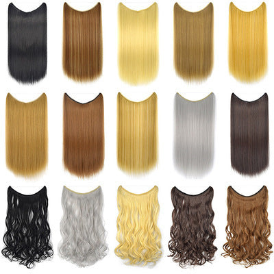 22 inches Invisible Wire No Clips in Hair Extensions Secret Fish Line Hairpieces Silky Straight Synthetic Hanzuva