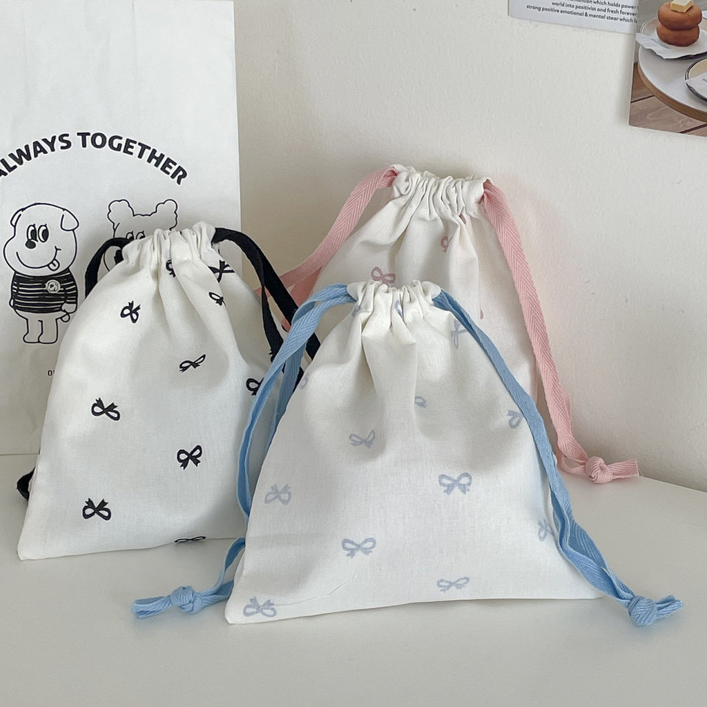 Sweet Bow Print Drawstring Storage Bag