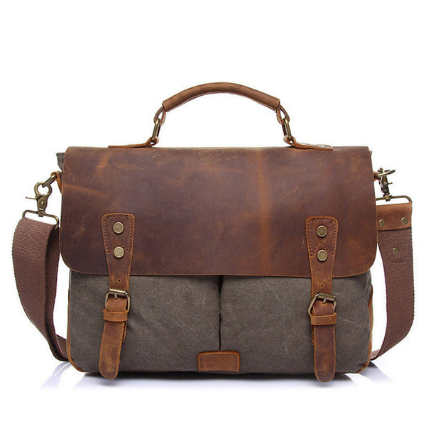 The cross-border supply man satchel canvas bag computer bag retro with Crazy Horse male package Amazon explosion Hanzuva