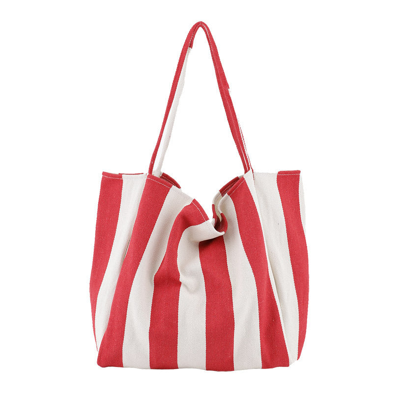 Striped Canvas Bags High Capacity Shoulder Bags For Women Fashion Shopper Handbags Casual Shopping Totes Hanzuva