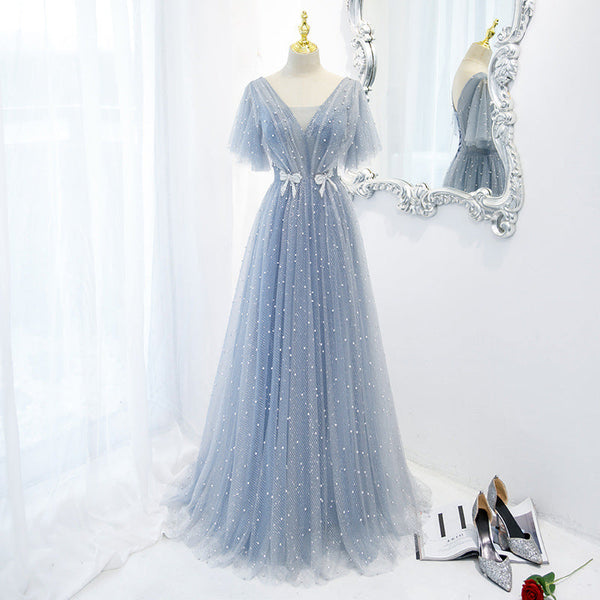 Evening Dress Female Elegant Temperament Host V-neck Super Fairy Thin Long Style Hanzuva