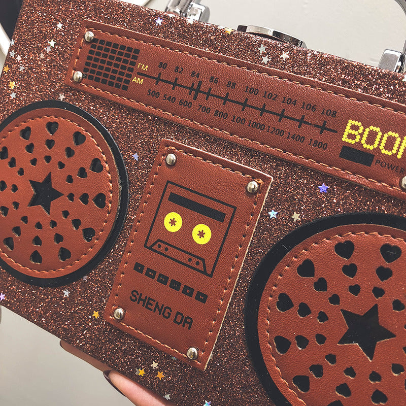 Sequins box bag radio handbag bright surface Harajuku wind Messenger bag Hanzuva
