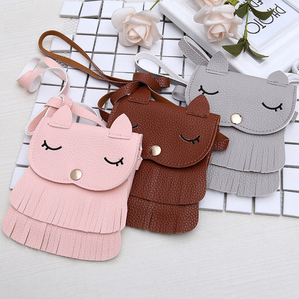 Girls change small bag children bags Pu all-match creative Xiekua package small fox tassel bag Hanzuva
