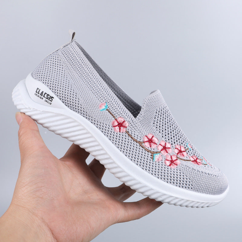 Flower Embroidery Flats Summer Walking Shoes Women's Mesh Breathable Casual Shoes Hanzuva