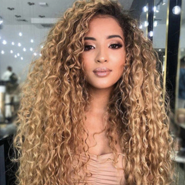 Long Curly African Small Curly Wig Dyed Gradually Brown High Temperature Fiber Wig Hanzuva