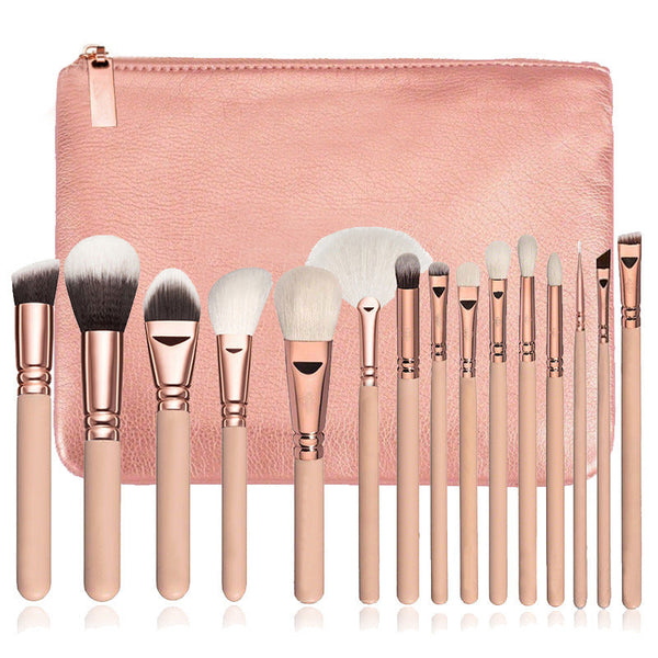 15 Makeup Brush With Bag  Rose Gold Makeup Brush Multi-function Makeup Tool Set Hanzuva