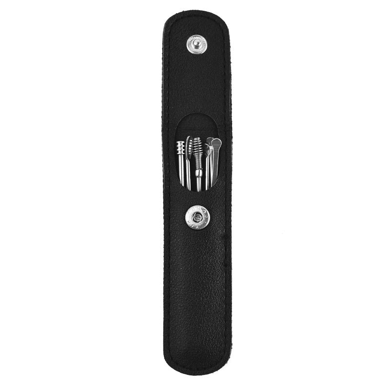 Stainless Steel Ear Pick Leather Suit 6-piece Set