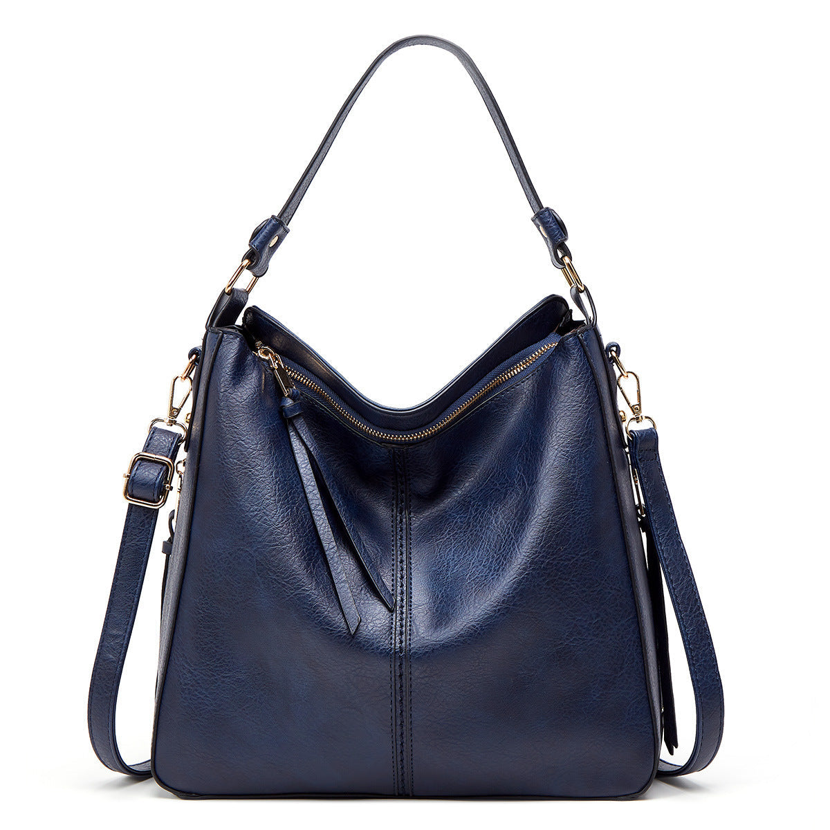 Hobos Zipper Bucket Bags With Adjustable Shoulder-strap Handbags Temperament High Capacity Messenger Shoulder Bag For Women Hanzuva