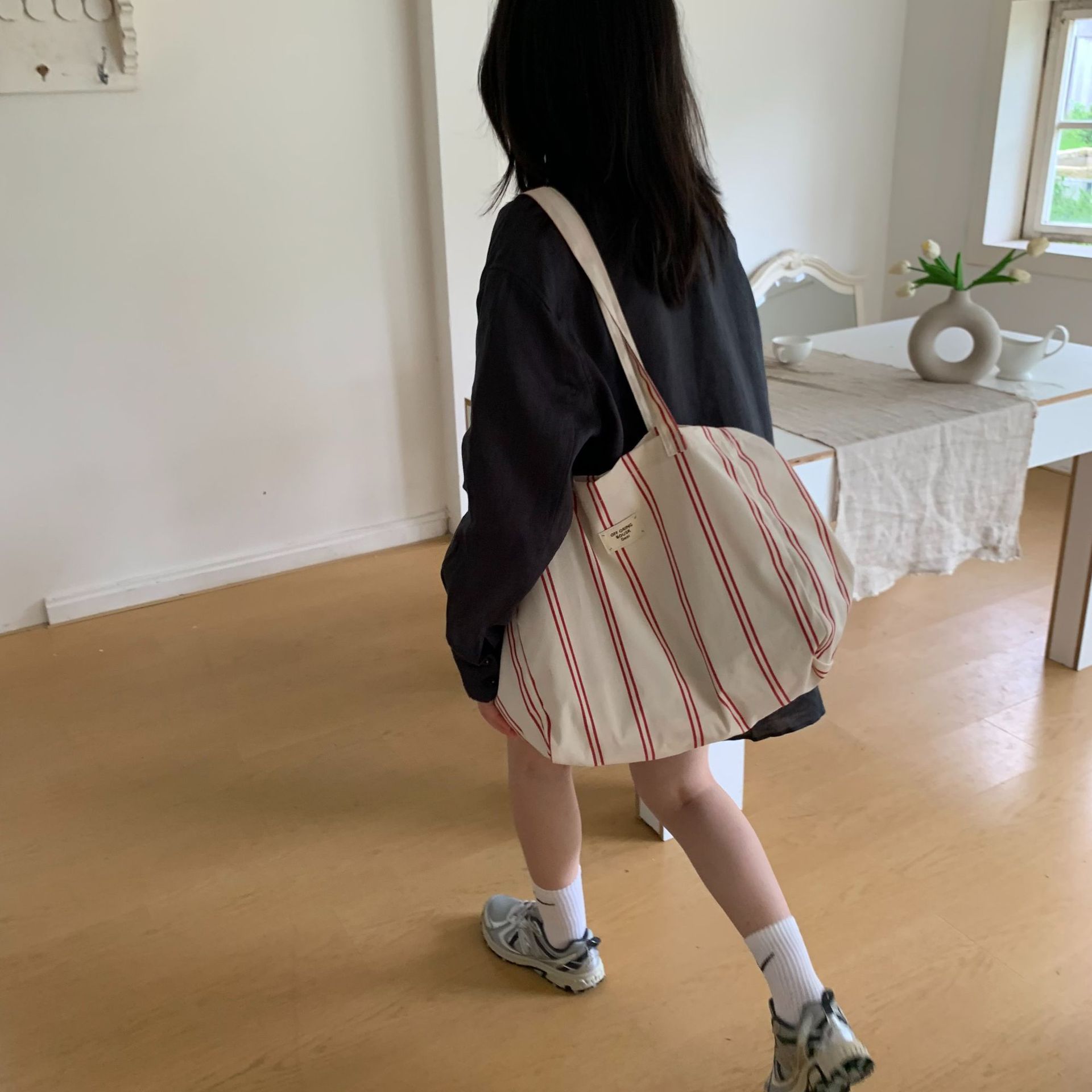 One-shoulder Striped Large Capacity Cloth Simple Bag