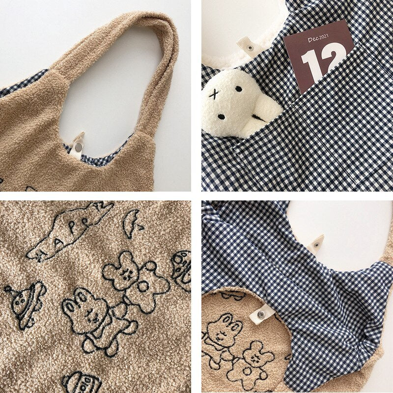 Plush Embroidery Large Capacity Leisure Shopping Bag Hanzuva