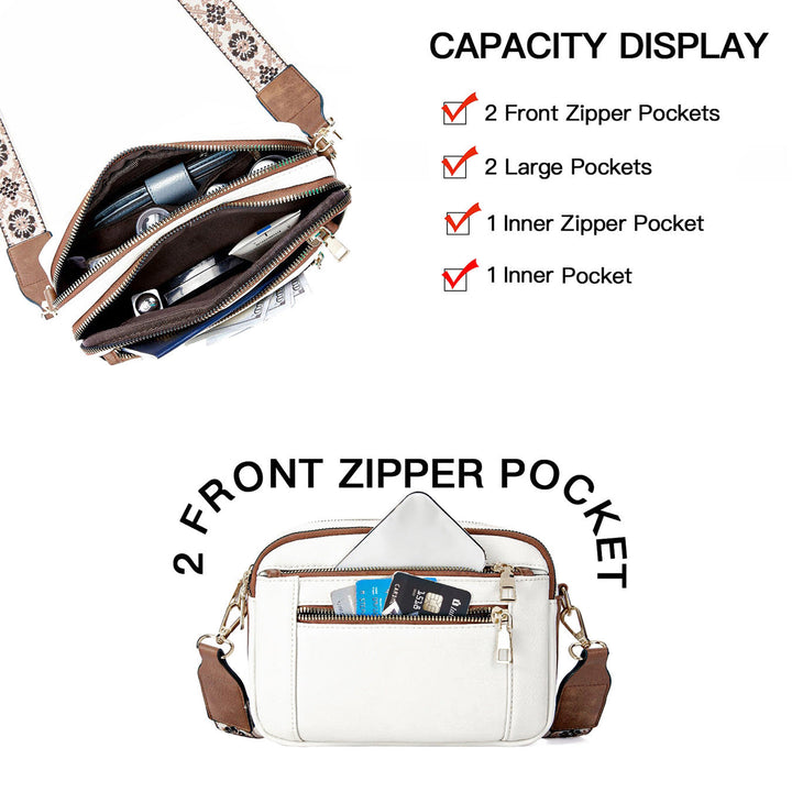 Triple-zipper Shoulder Bag With Floral Embroidered Straps Fashion Colorblock Multi-functional Crossbody Bags For Women Hanzuva