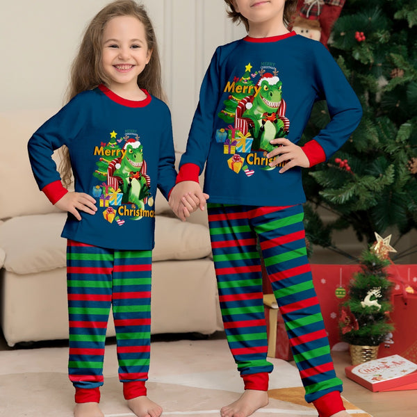 Tyrannosaurus Letter Christmas Tree Printing Parent-child Suit Pajamas Hanzuva