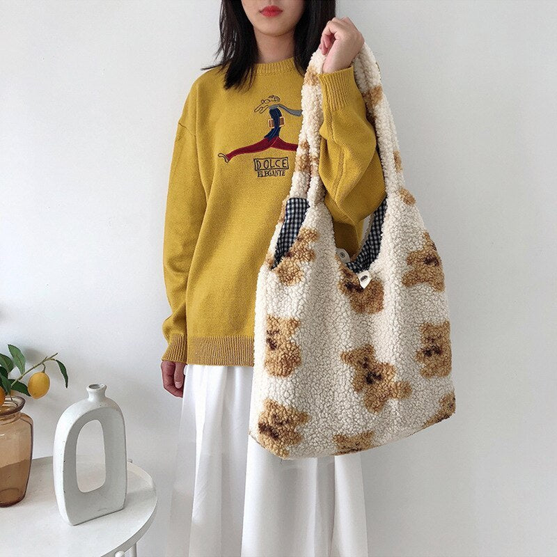 Cute Plush Cartoon Bear Casual Shoulder Bag Hanzuva