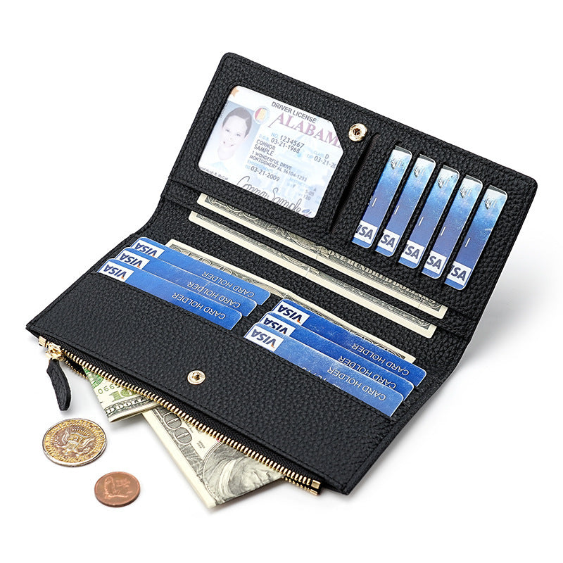 Women's Cowhide Anti-magnetic Anti-theft Long Wallet