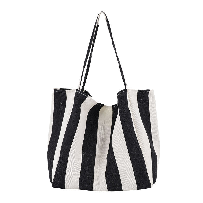 Striped Canvas Bags High Capacity Shoulder Bags For Women Fashion Shopper Handbags Casual Shopping Totes Hanzuva