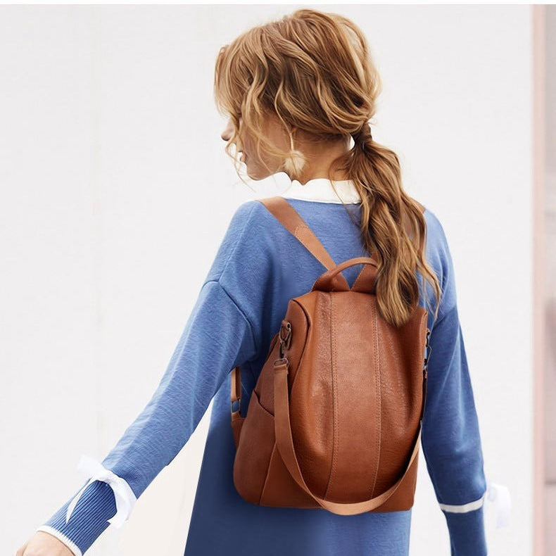 Women's solid color large capacity backpack Hanzuva