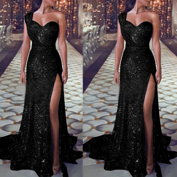 Women's Clothing One-shoulder Sleeveless Bronzing Split Dress Hanzuva