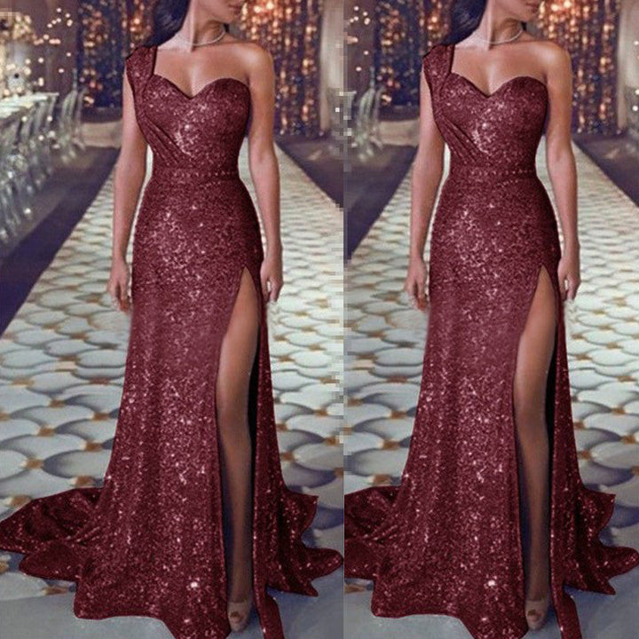 Women's Clothing One-shoulder Sleeveless Bronzing Split Dress Hanzuva