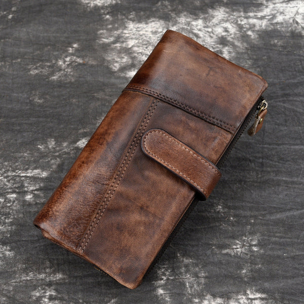 Vintage Rubbed Leather Fashion Stitching Long Wallet Hanzuva