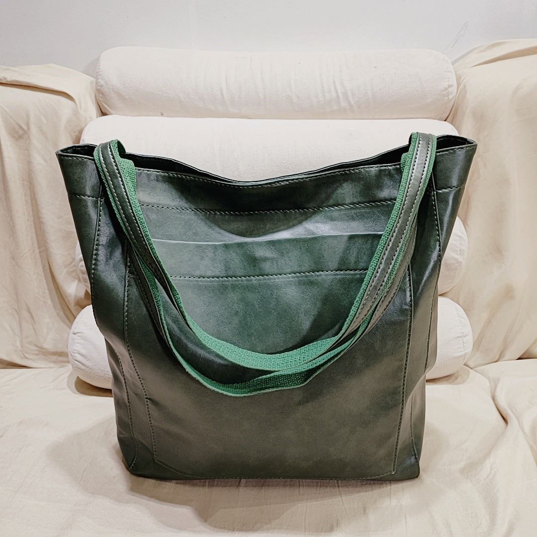 Women's Soft Leather Portable Shoulder With Pocket Vintage Bag
