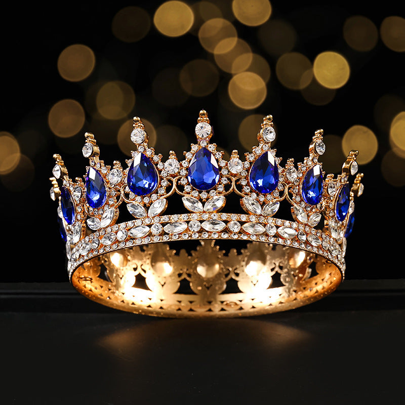 Golden Full Round Crown Red Crystal Beauty Pageant