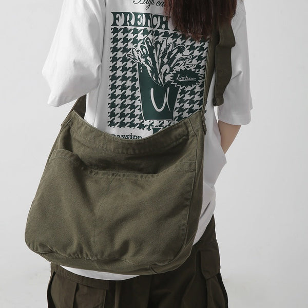 Women's Large Capacity Idle Style Artistic Simple Canvas Bag School College Students Hanzuva