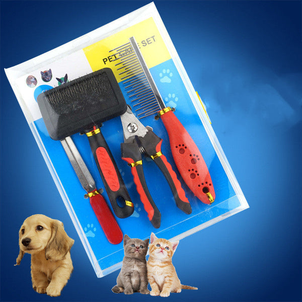 Dog Grooming Four-piece Comb Brush Nail Scissors File Cleaning Kit Hanzuva