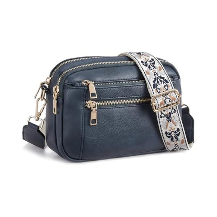 Triple-zipper Shoulder Bag With Floral Embroidered Straps Fashion Colorblock Multi-functional Crossbody Bags For Women Hanzuva
