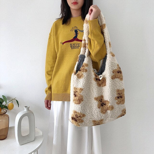 Cute Plush Cartoon Bear Casual Shoulder Bag Hanzuva