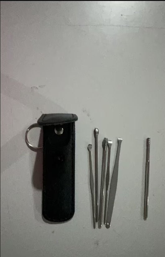 Stainless Steel Ear Pick Leather Suit 6-piece Set