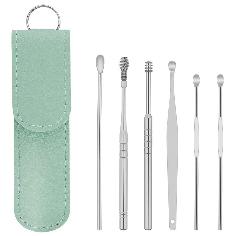 Stainless Steel 6-piece Set Earpick 360 Degree Spiral Cleaning Earwax Tool