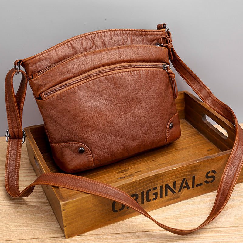 Shoulder Bag Retro Washed Leather Casual Fashion