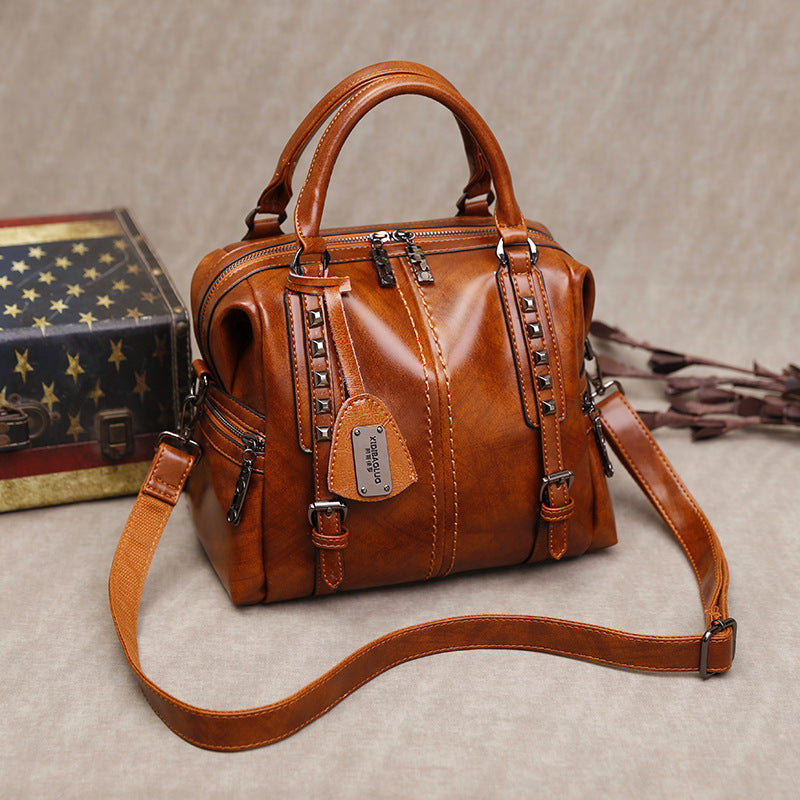 Oil wax retro portable oblique fashion female bag Hanzuva