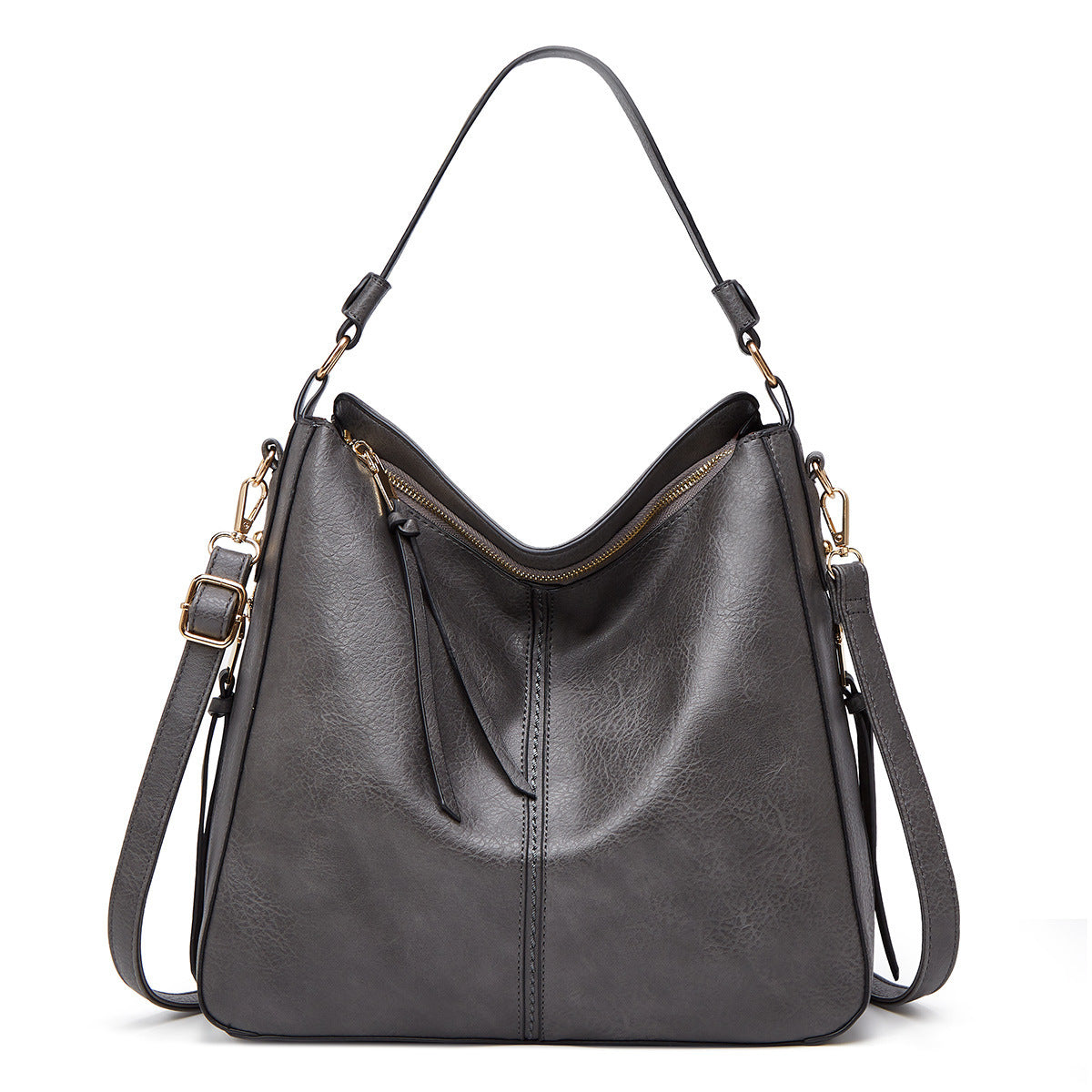 Hobos Zipper Bucket Bags With Adjustable Shoulder-strap Handbags Temperament High Capacity Messenger Shoulder Bag For Women Hanzuva