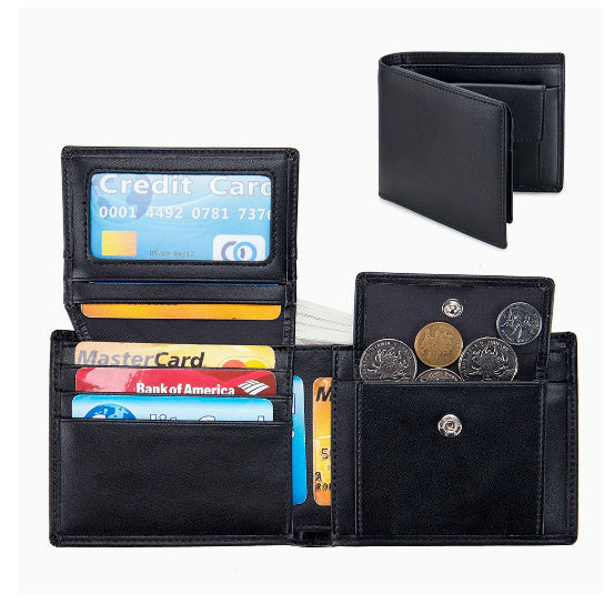 Men's Short Wallet Genuine Leather Trifold Wallet