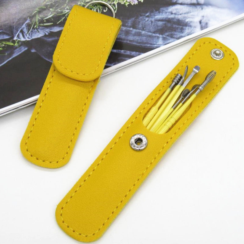 Stainless Steel Ear Pick Leather Suit 6-piece Set